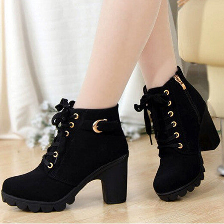 Promotion Fashion Women Platform Heels Thick Heels Shoes Lady Pumps PU Leather Boots Women High Heel Ankle Boots Shoes for Women