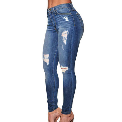 Women's Ripped Skinny Jeans Destroyed Casual Slim Cotton Denim Trousers